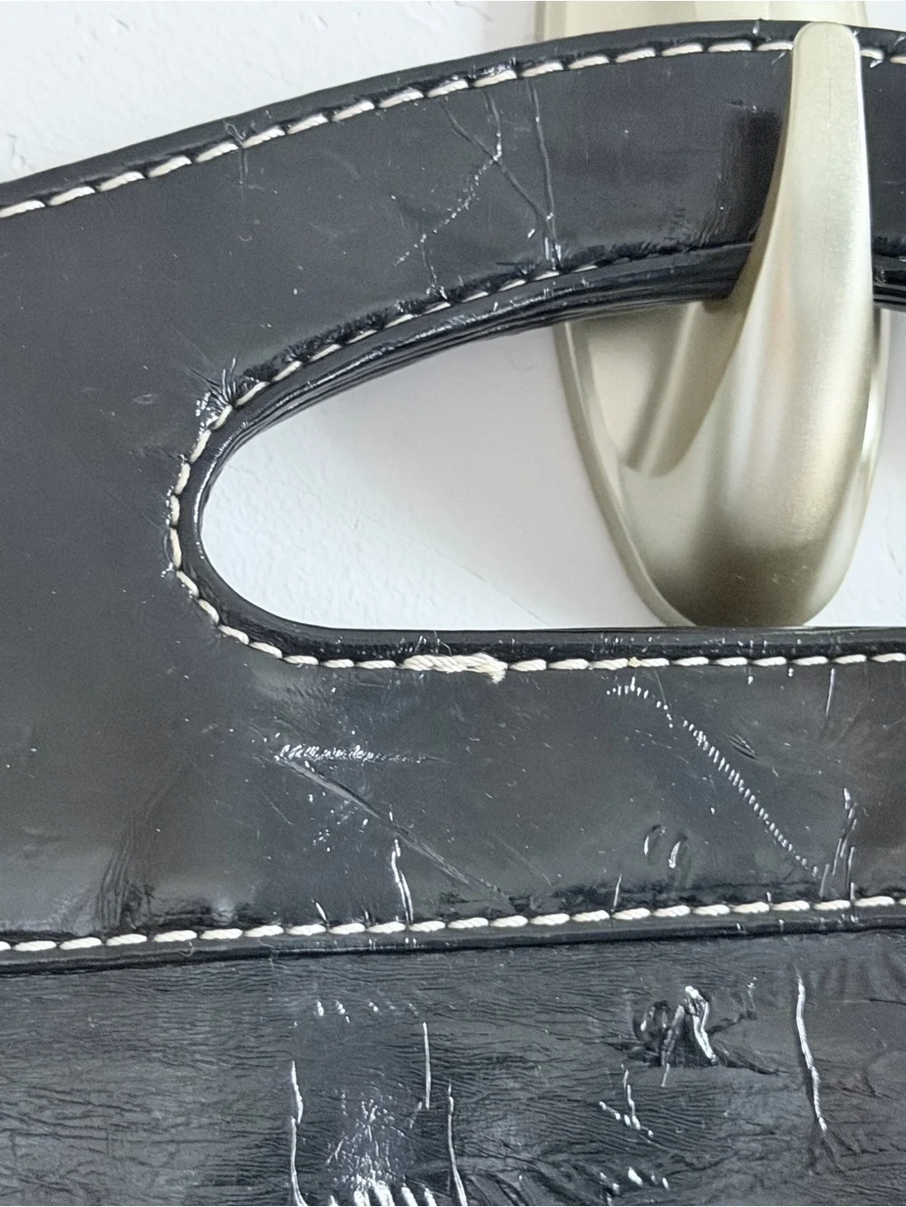 GUESS Black Patent Leather Clutch with Silver Plaque